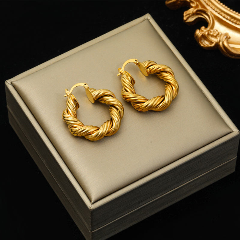 EILIECK-pendientes de acero inoxidable 316L para mujer y niña, aretes giratorios geométricos de Color dorado, joyería para la oreja que no se decolora, para , BAKьги: Color amarillo dorado claro