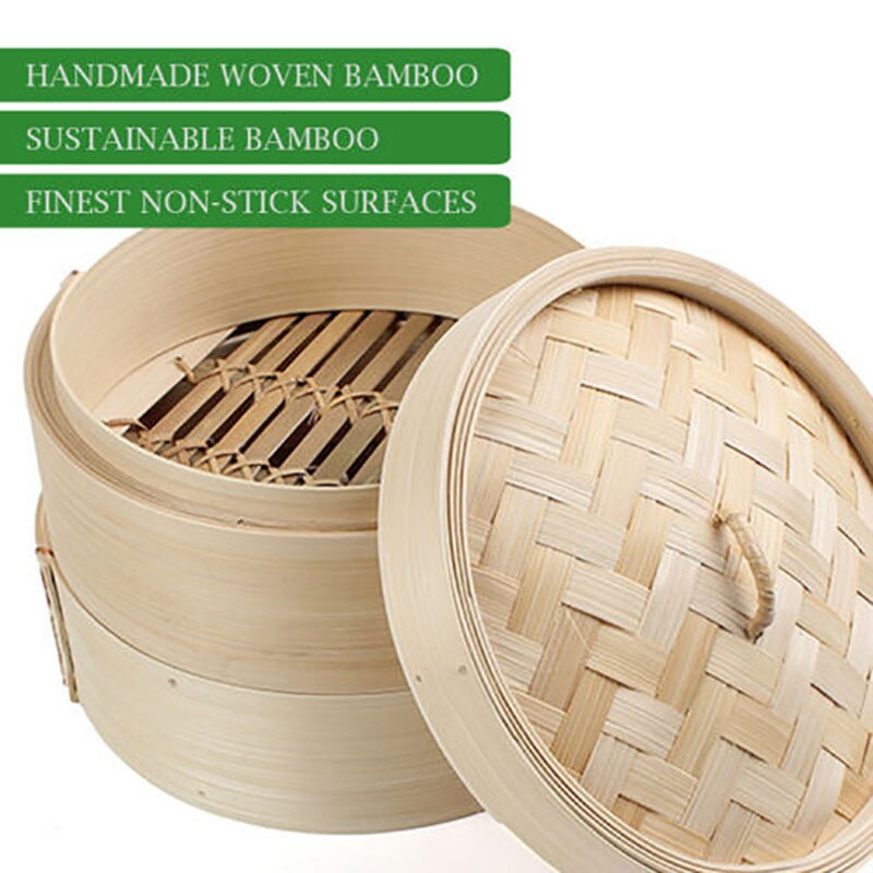 Kinesisk bambus dampkoger 8 tommer 20cm med låg - dimsum dumplings