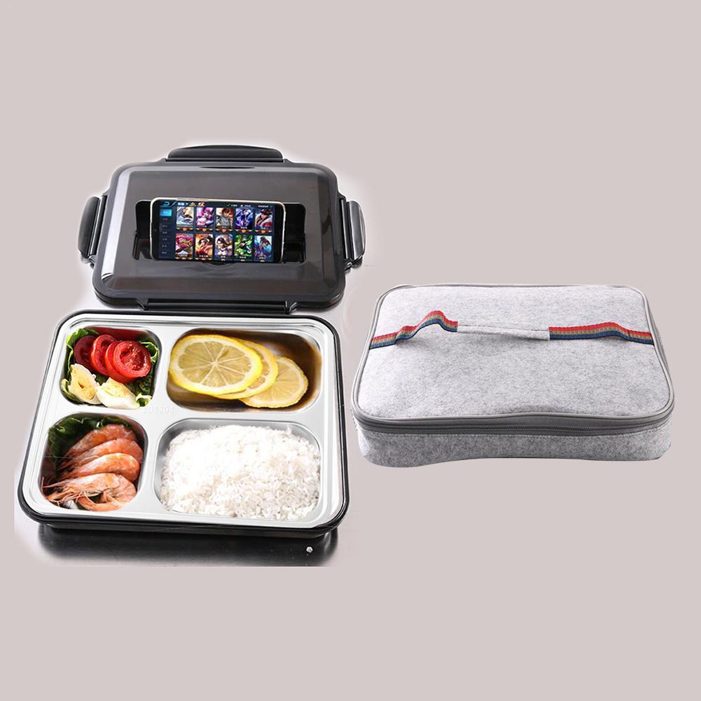 1200ML 304 Roestvrij Staal Vijf Rooster multifunctionele Canteen Lunch Box Met Afdichtring, warmte Behoud En Lekkage Preventie: 4 grid with soup bow