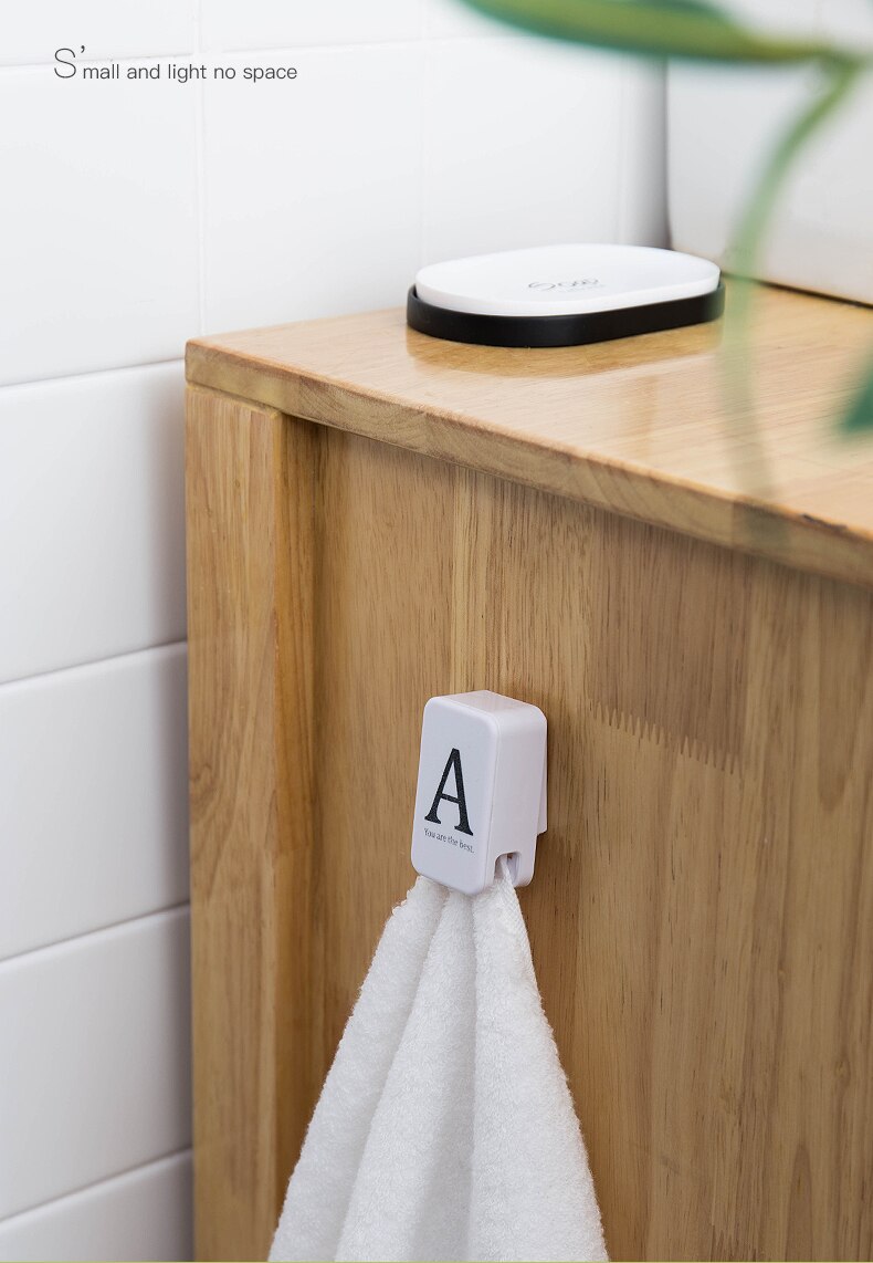 2pcs Letter Seamless Adhesive Wall Mounted Towel Clip Strong Bearing Stick Hook Kitchen Hanger Bathroom Kitchen supplies Hooks