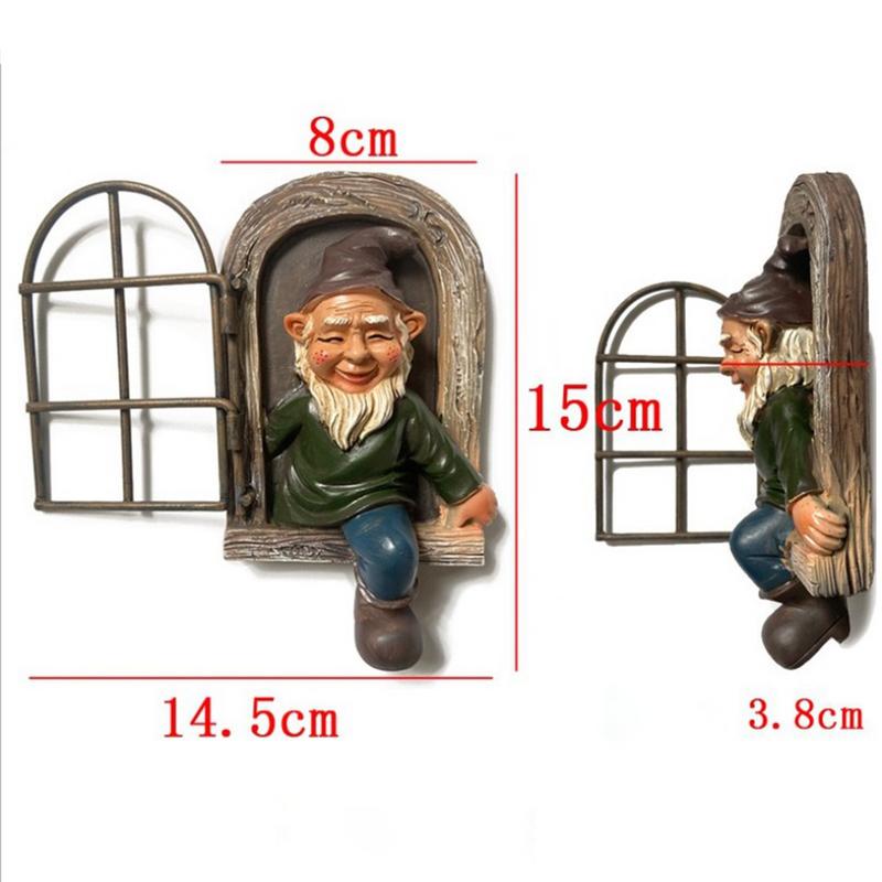 Statue d'elfe pour porte, fenêtre, arbre, jardin coquin, Gnome, décor d'arbre pour extérieur, intérieur, Patio, cour, pelouse, ornement,