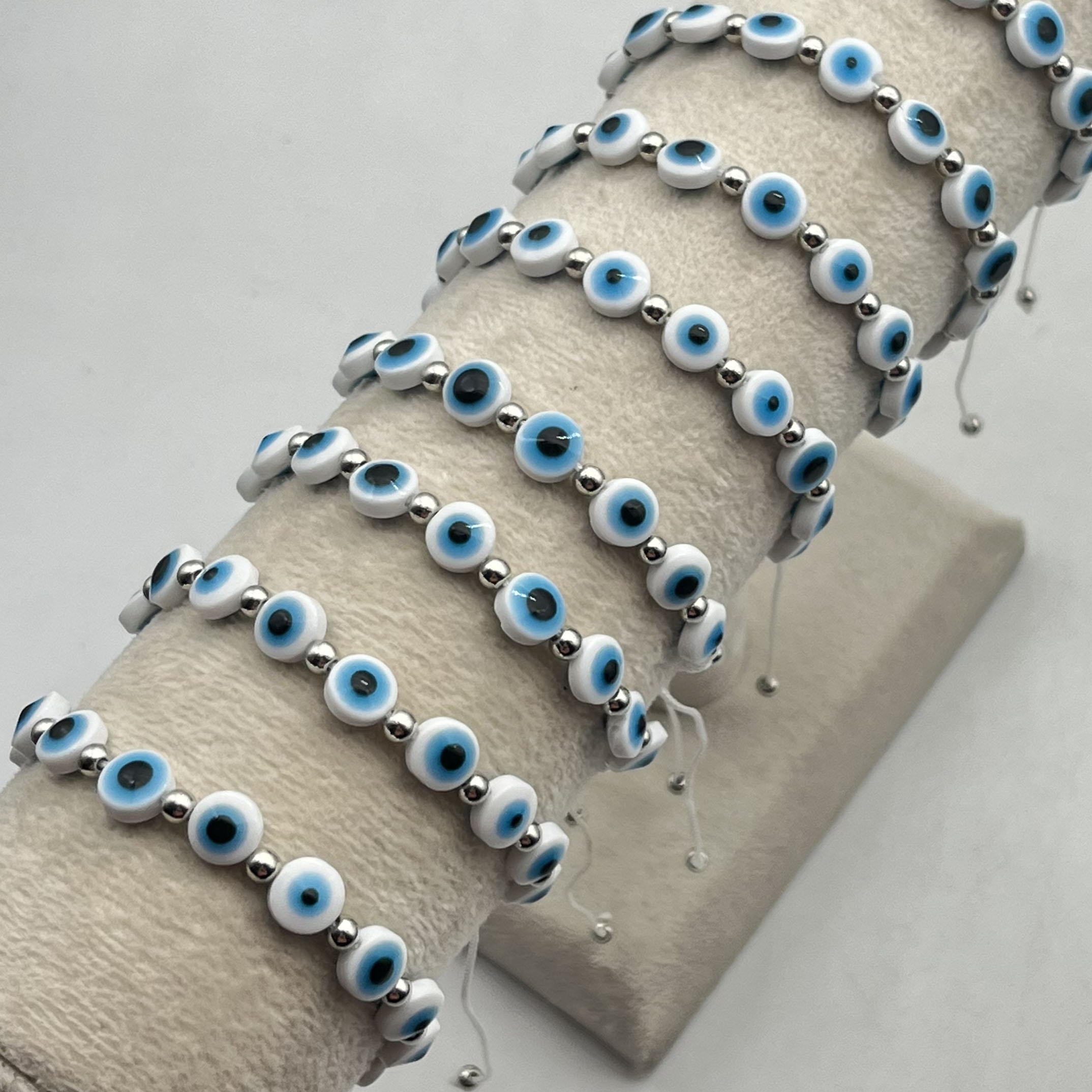 12 Pcs Evil Eye Armbanden Colorfu Enkelband Boho Hand-Geweven Geluk Armband Voor Moeder Vader Meisje Jongen Armband: white