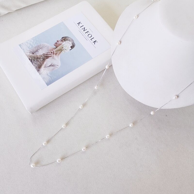 Daimi 6-7mm longo pérola colar prata 925 jóias camisola pérola colar para mulher