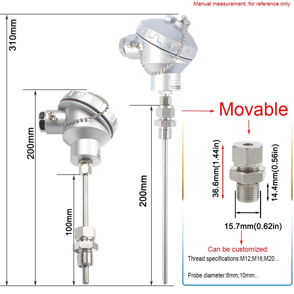 Beweegbare draad  m16 m20 pt100 temperatuursensor sonde zender gepantserde explosieveilige platina rtd thermokoppel weerstand