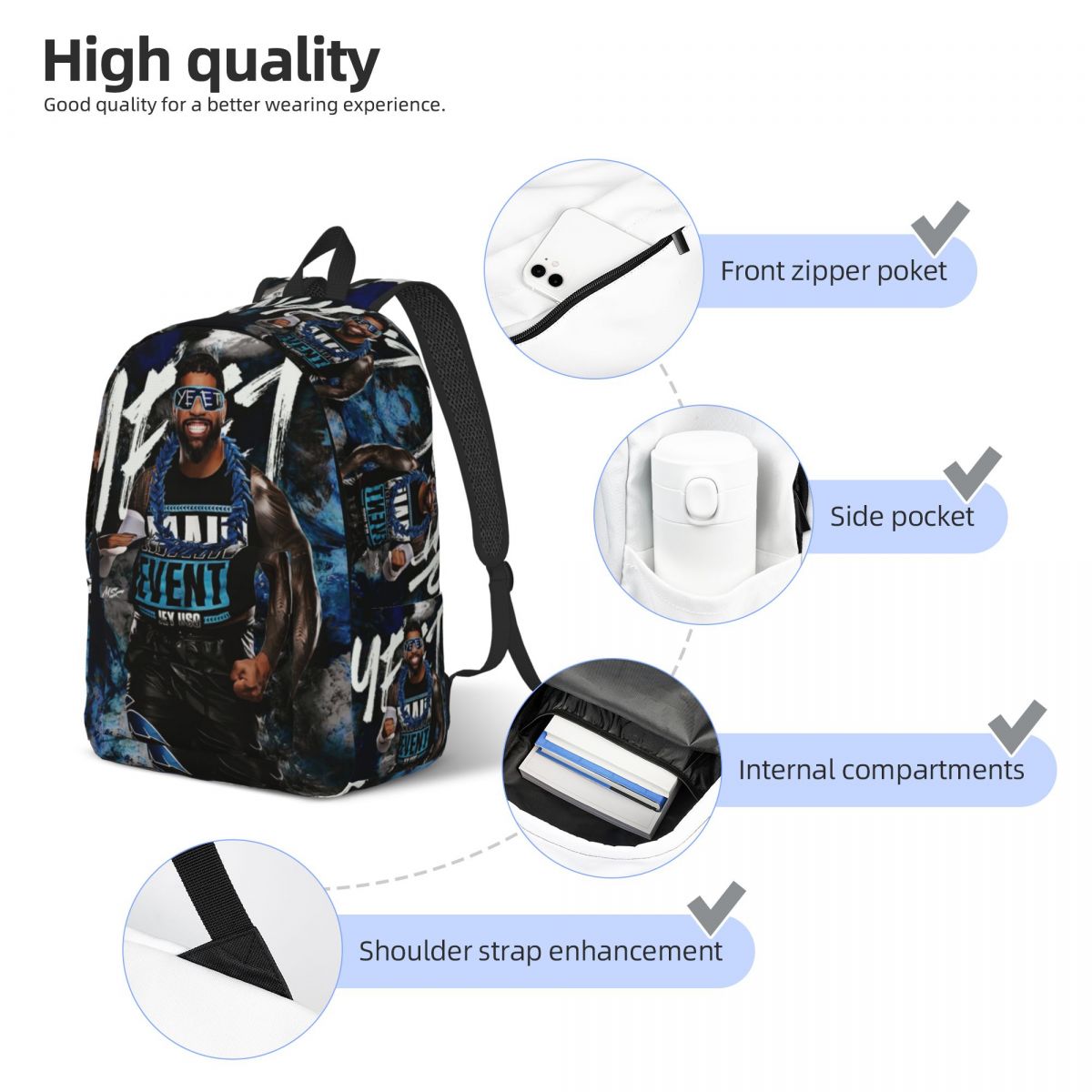 Custom Jey Uso Yeet Classics Canvas Backpack for Men Women School College Students Bookbag Fits 15 Inch Laptop Bags