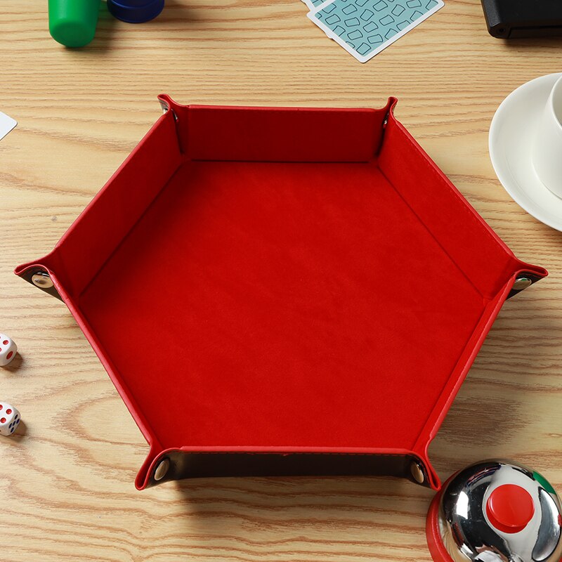 23 x 23cm pu läder fällbar sexkant tärning fack klubben tärningar förvaringsfack nyckel skrivbord förvaringslåda förvaringslåda med 9 färger: Röd