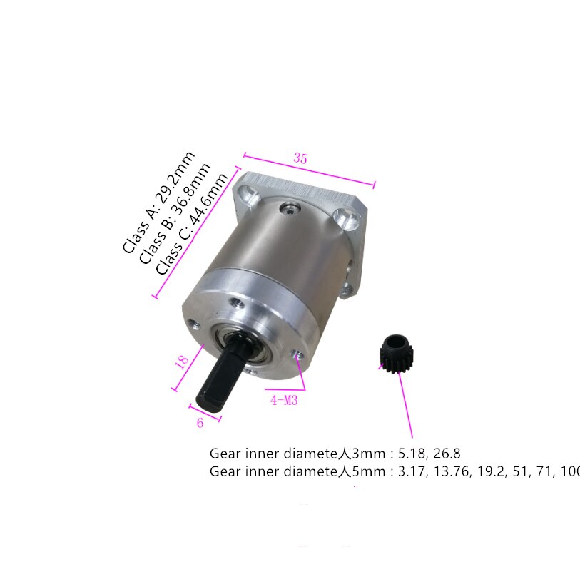 NEMA 14 stepper motor gearbox planetary gearbox 35 gear reducer with different gear ratio for optionas
