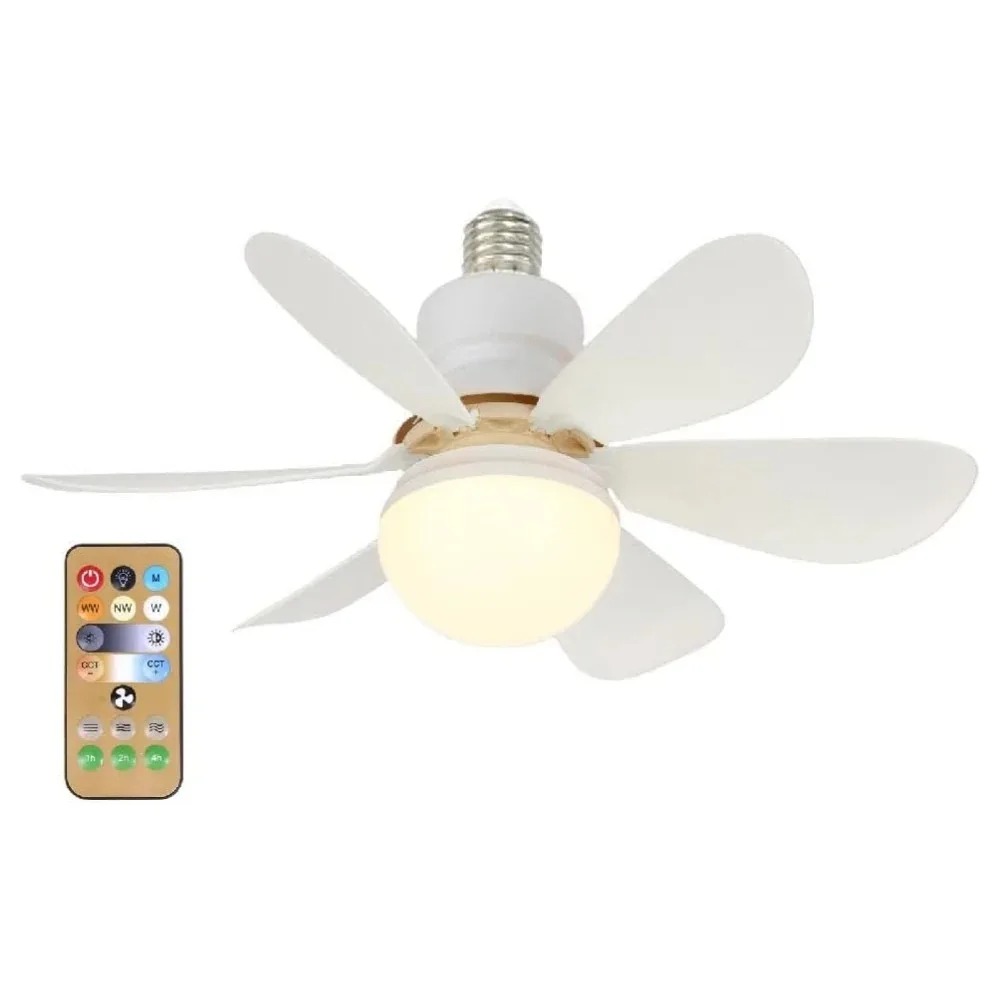 IRALAN-ventilador de techo moderno con luz, lámparas LED E27 con control remoto para habitación, sala de estar, dormitorio, cocina, uso doméstico: 350 W / Blanco