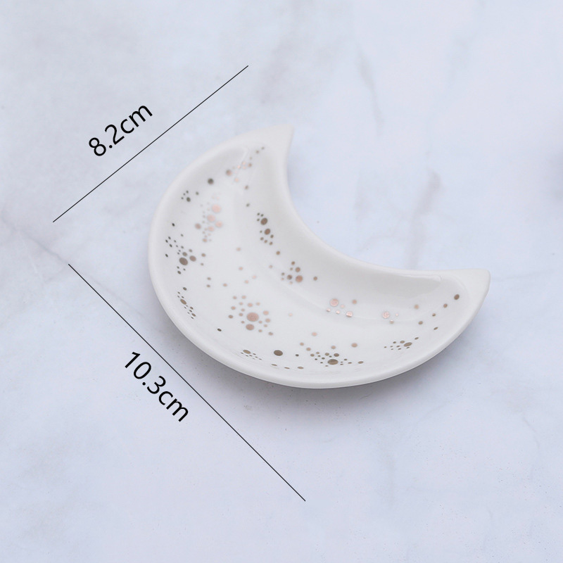 Ceramic Moon Shape Small Jewelry Dish Earrings Necklace Ring Storage Plates Fruit Dessert Display Bowl Decoration Tray