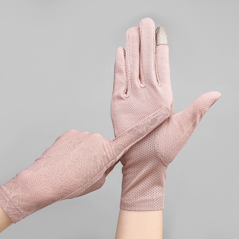 Gants d&#39;été fins en soie glacée pour femmes, dentelle Sexy, écran tactile, protection solaire, gants Anti-UV, antidérapants, fleurs délicates respirantes: 08