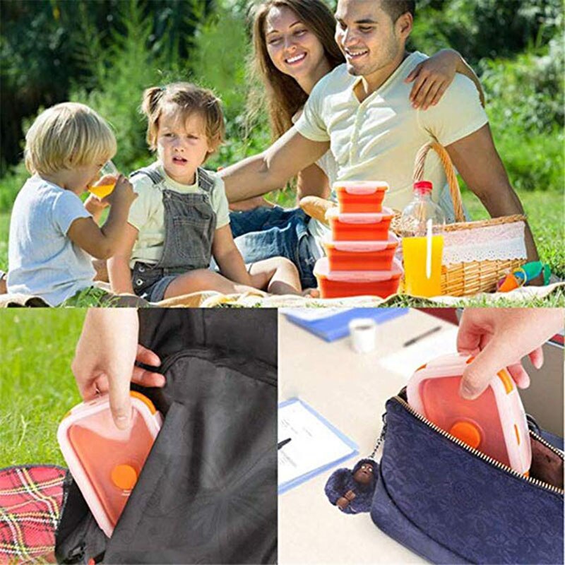Silicone Lunch Box Foldable Food Storage Bento Box Bowl Food Container for Kid Microwave Portable Picnic Camping Outdoor Product