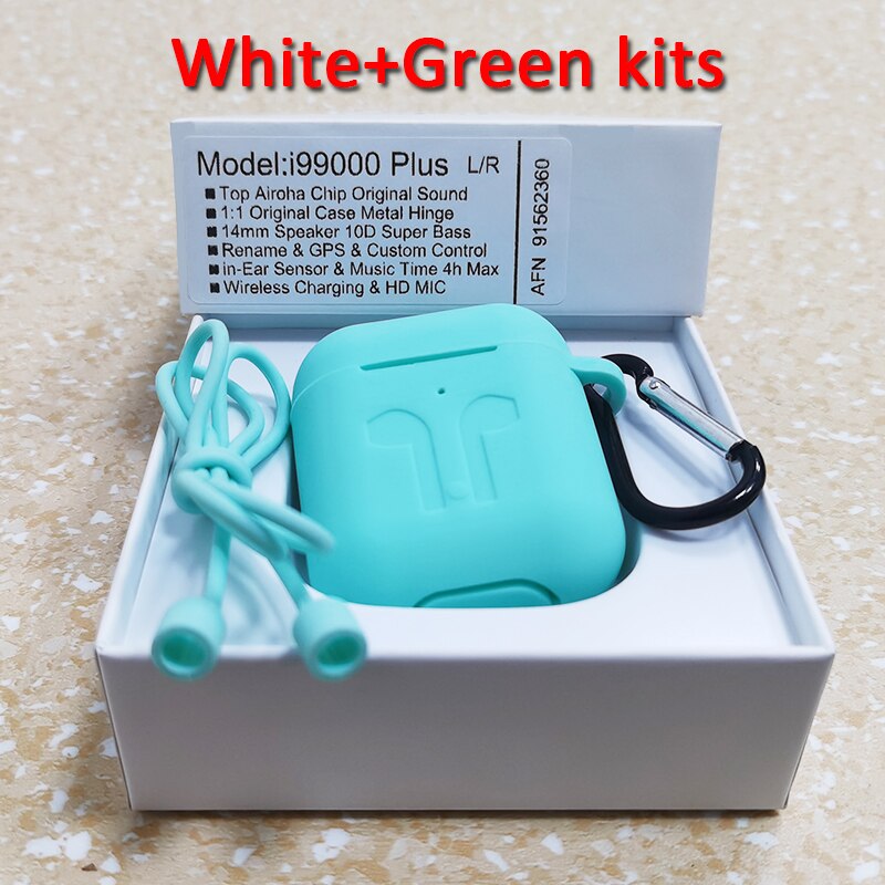 I99000 Plus TWS sans fil Bluetooth écouteur PK i5000 i9000 Pro i99999 Plus TWS Air2 haut Airoha 1562A puce avec charnière en métal de texte: White-Green kits