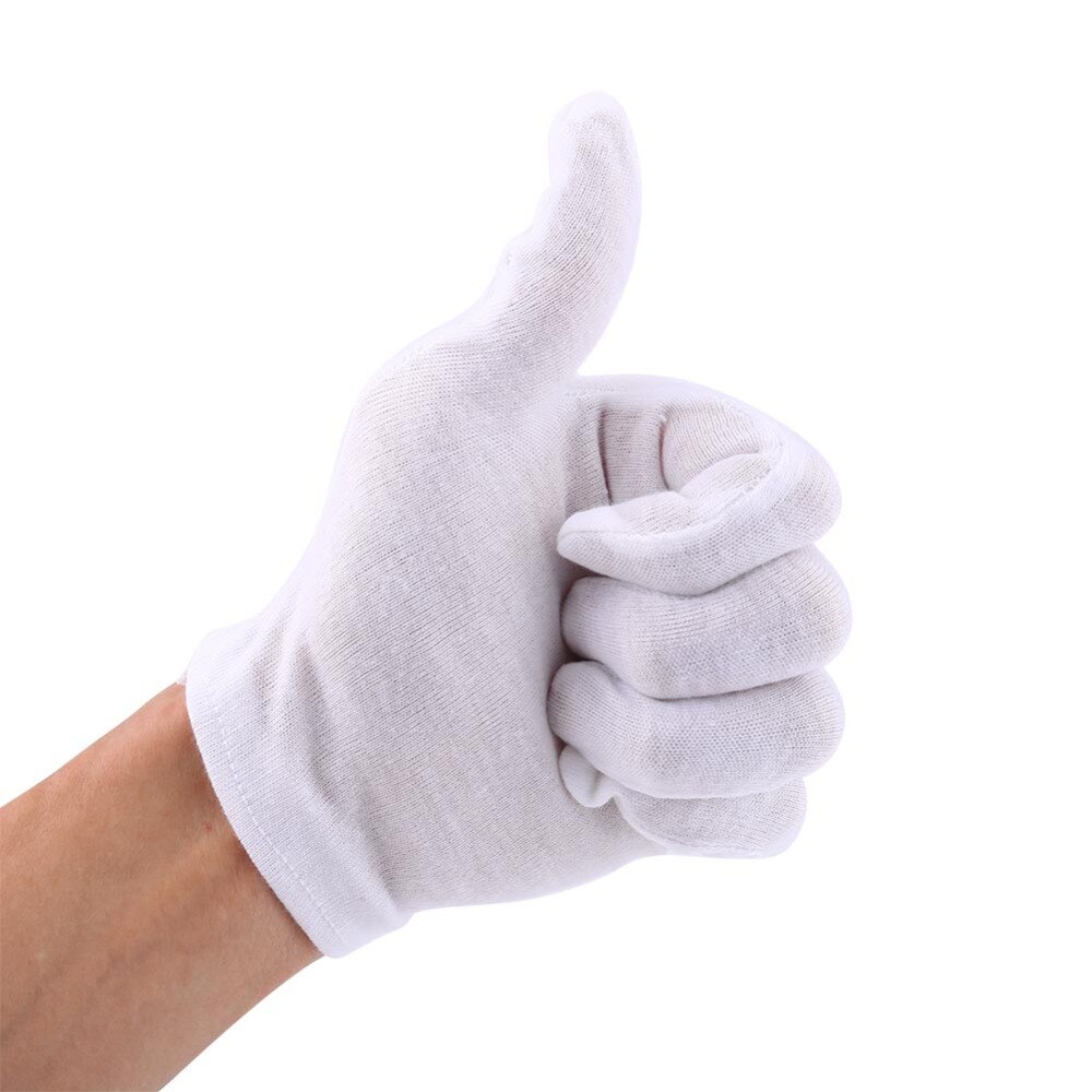 Guantes Blancos de algodón de 12 par/lote, guantes de protección para el trabajo, para la apreciación de la joyería, para la limpieza del hogar, suministro de etiquetas de jardinería