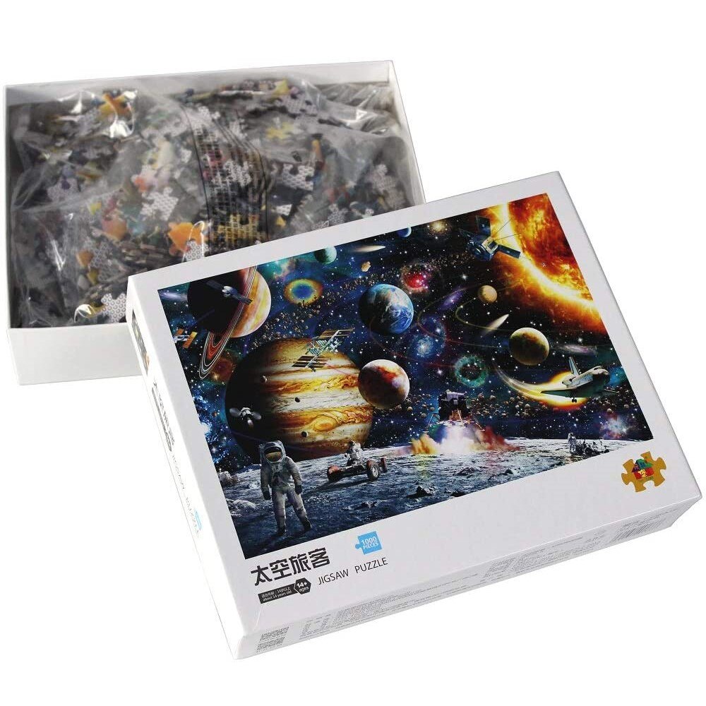 Space Puzzle 1000 Pcs for Adults Solar System Jigsaw Planets and Astronaut: Box packaged