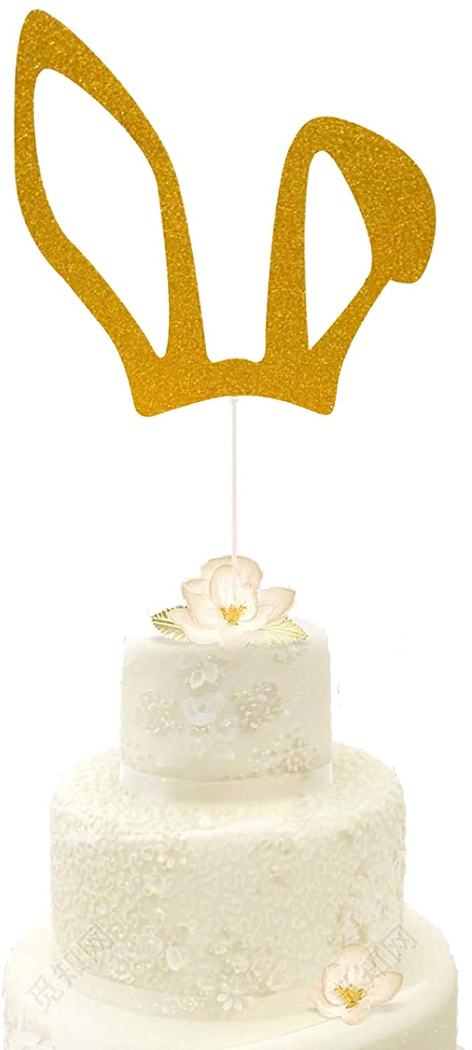 Gold Glitter Easter Bunny Ears Cake Toppers Easter Party Decorations Easter Rabbit Cake Toppers Decorations for Kids Birthday
