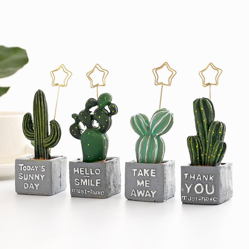 Cute Card Holder Cactus Resin Plant Decoration Stationery Photo Holder Office School Supplies