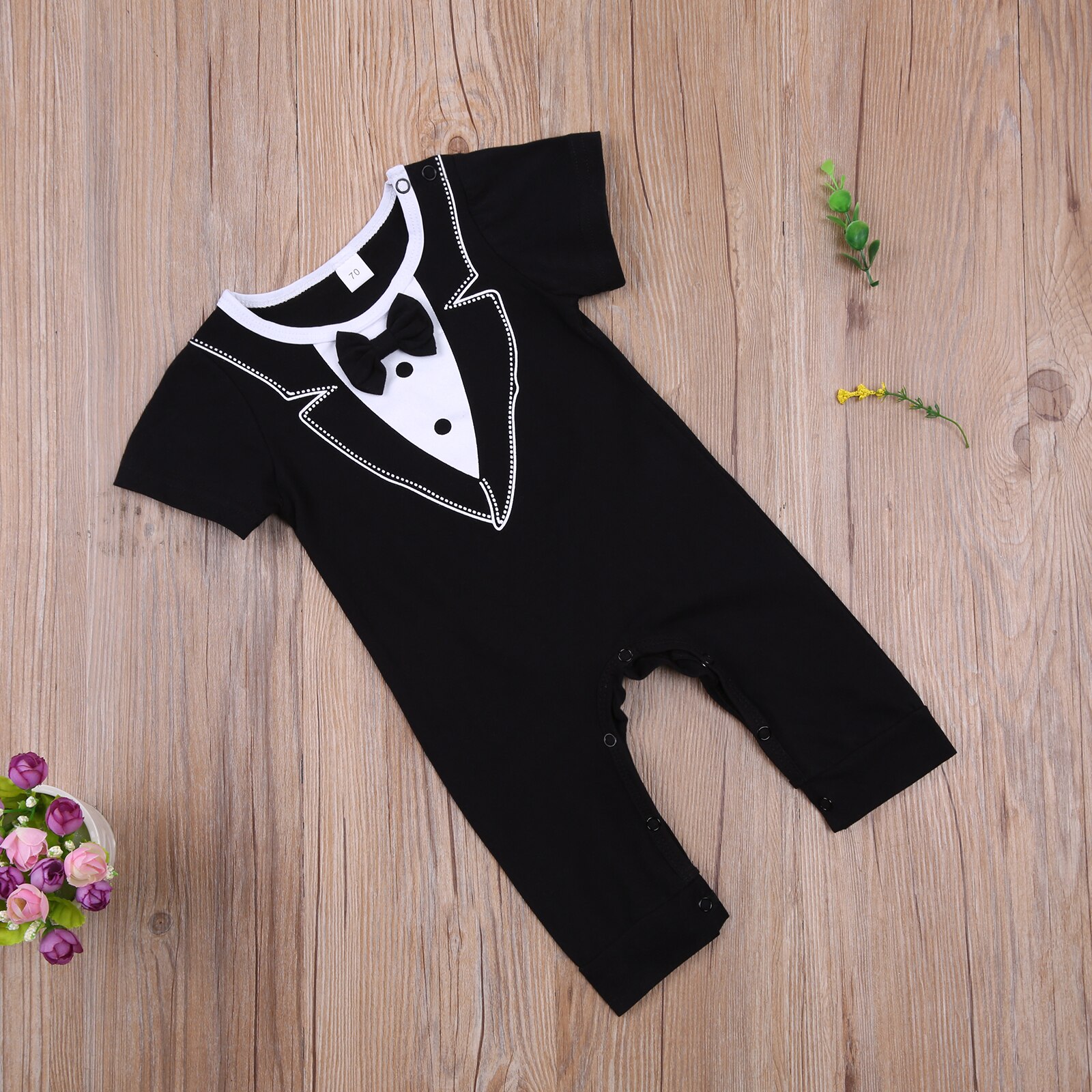 Newborn Infant Baby Boy Summer Romper Solid Color Jumpsuit O-neck Short Sleeve Button Long Pant 0-18M