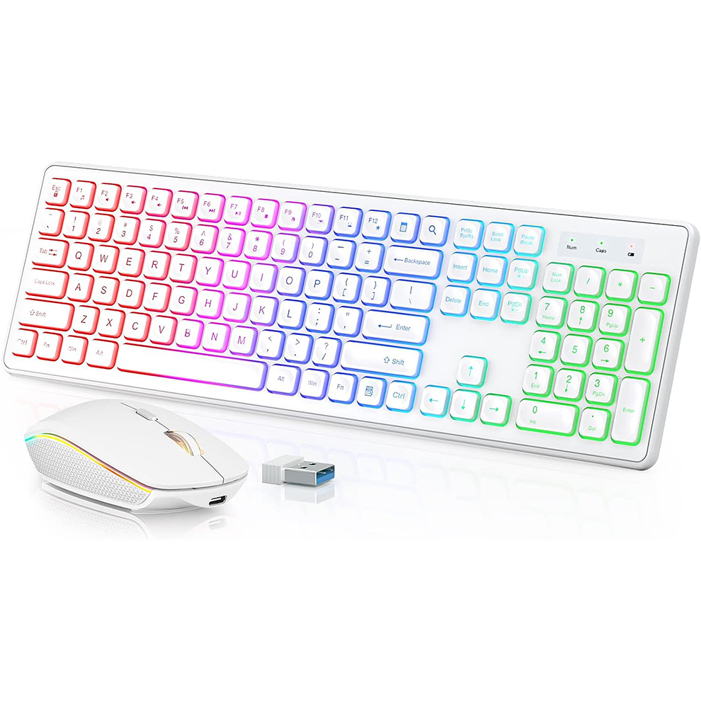 Backlit Wireless Keyboard and Mouse Combo Rechargeable Full-Size Ergonomic 2.4G Quiet Keyboard Mouse for Mac, Windows,Laptop, PC
