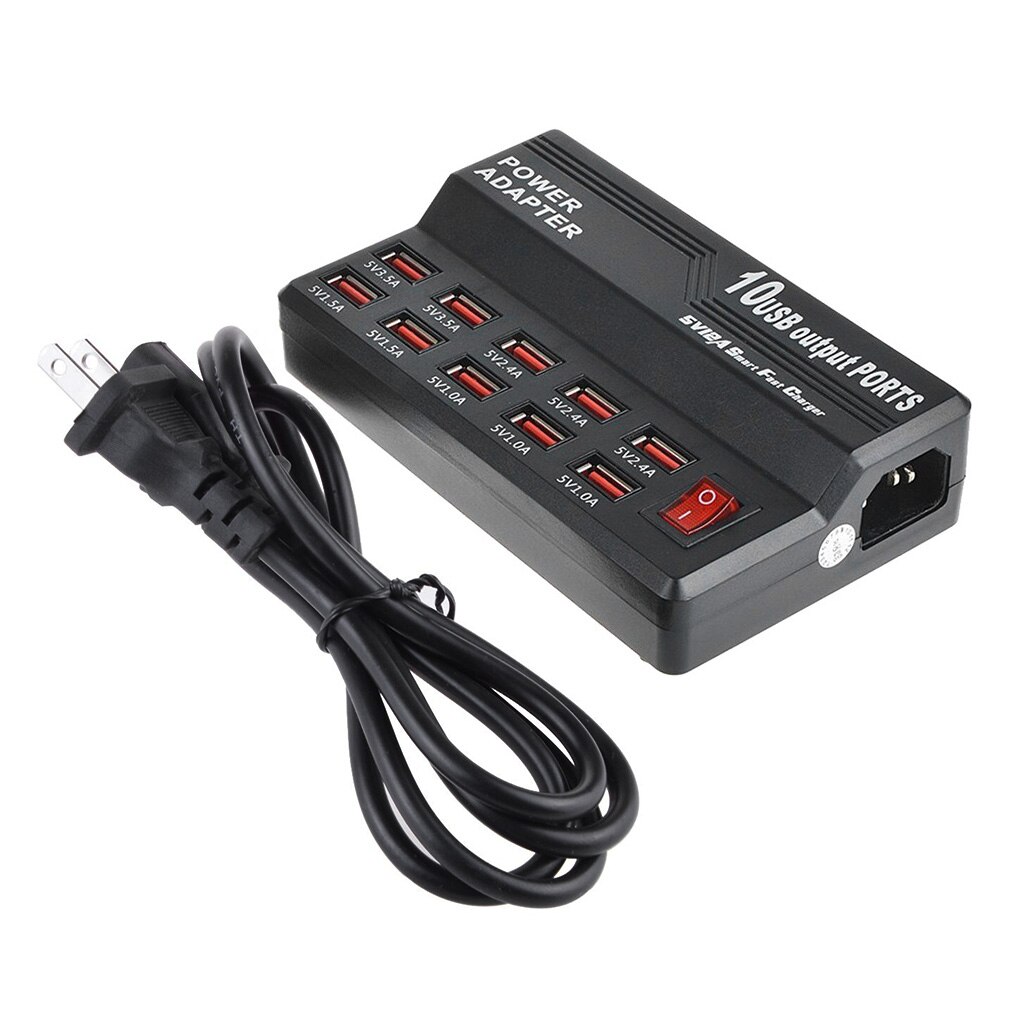 Praktische 10 -poorts usb-lader, reisadapter voor smartphone, tablet, notebook, camera, draagbare eu-stekker