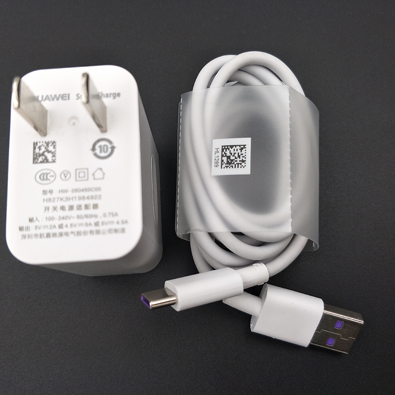 Original Huawei P40 P30 USB Supercharge Charger 5V 4.5A Plug Adapter 1M Type C Cable For P20 Honor 20 30 Mate 40 Nova 5T 5 Pro: US add Cable