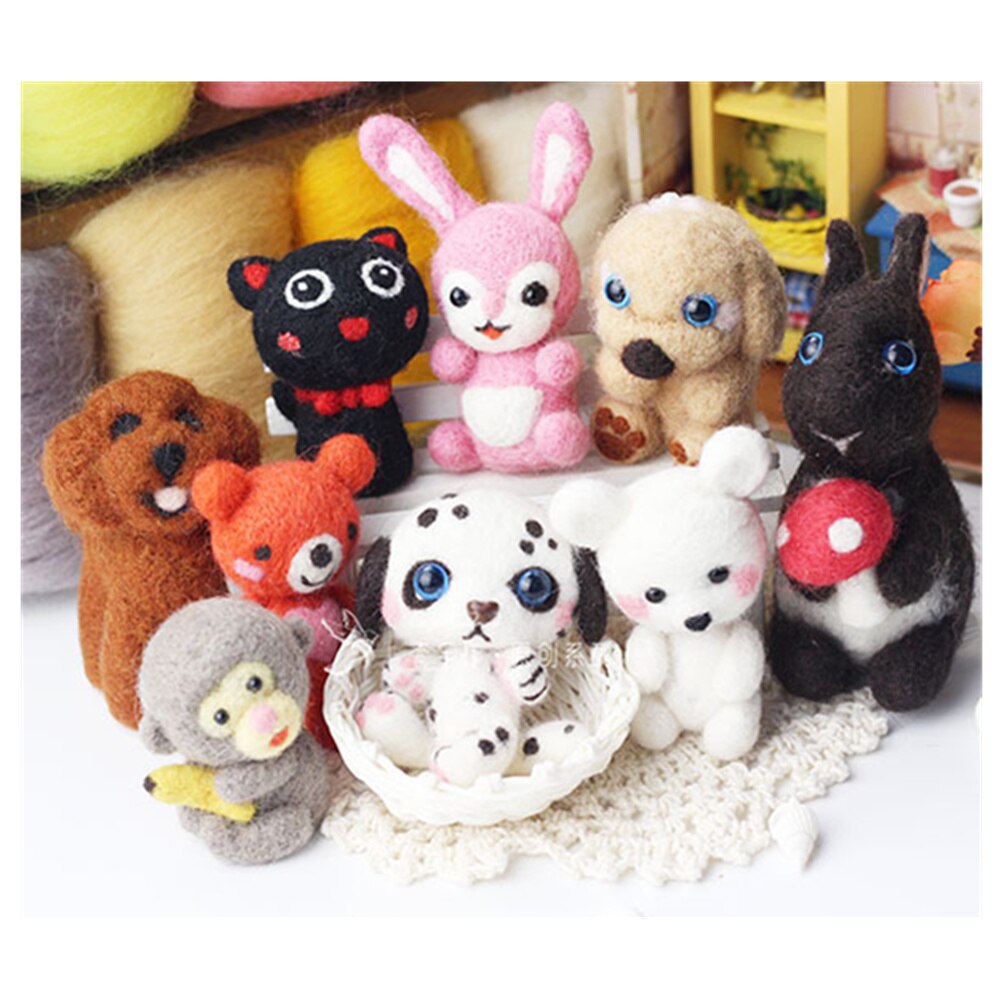 Needle Felting Animals Mouse Hand Made Felt Rabbit Dog Cat Shiba Inu DIY Kit for Adults Starter Crafts Matrial: Fullset9animals