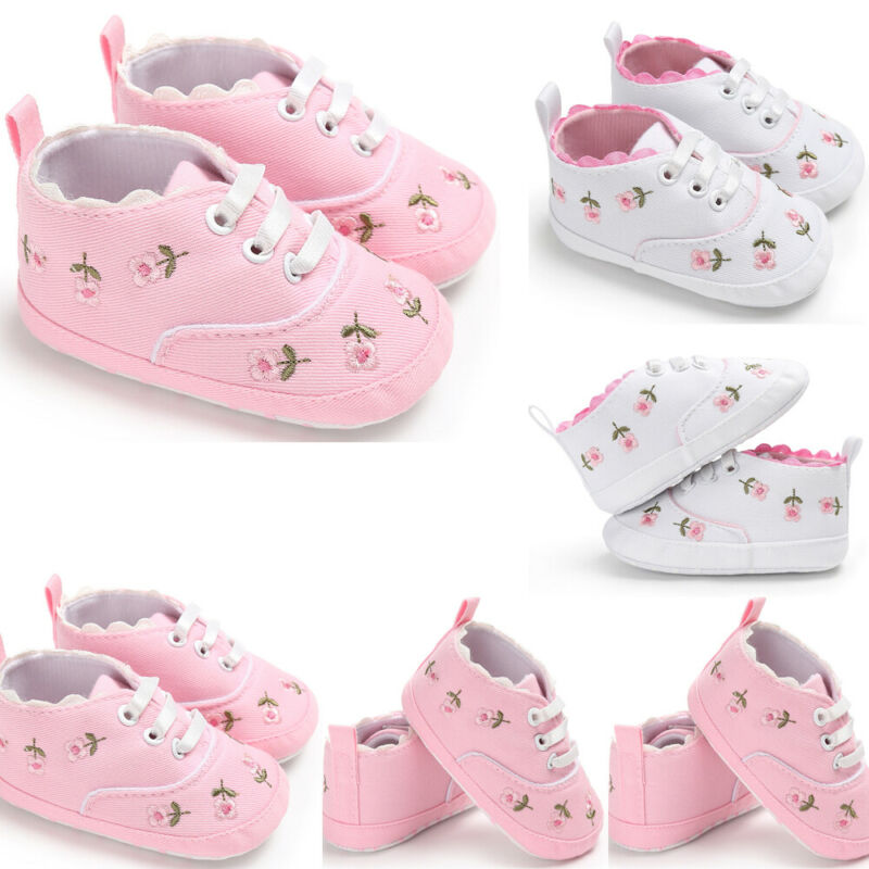 Pasgeboren Baby Baby Girl Canvas Prinses Ongedwongen Zachte Zool Prewalker Canvas Kant Borduurwerk Zachte Baby Schoenen Warm Prewalker 0- 18M