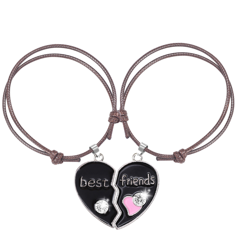 Pulsera trenzada bohemia para mujer, colgante sencillo a la con costuras en forma de corazón, colgante BFF para mejor amigo, de joyería de amistad 2023: PLATEADO