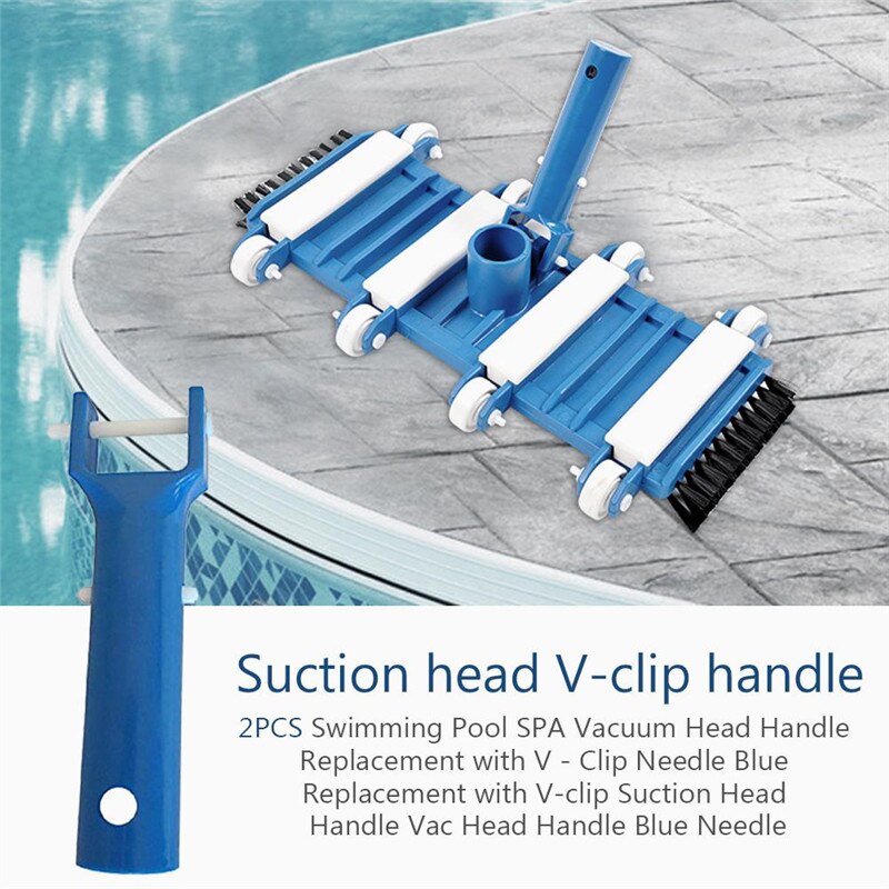 Poignée Brosse Piscine Clip V 2 Pièces Bleues - Accessoire Remplacement Tête Brosse