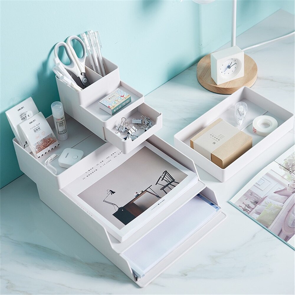 4 Layers Table Storage Organizer Box A4 Big Document Case Paper Desk Organizer Stationery Pen Book Holder for Home Desktop