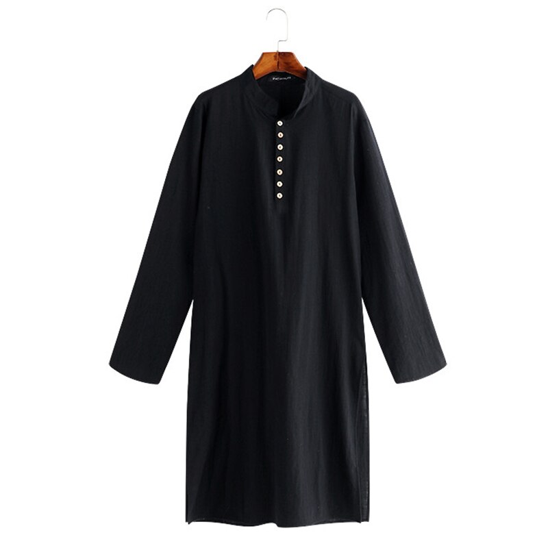 Lange gewaden voor mannen, arabische moslim, karftan, dubai, saoedi-arabië, effen, casual islamitische kleding voor mannen, arabische jubba thobe s -5xl: Zwart / M