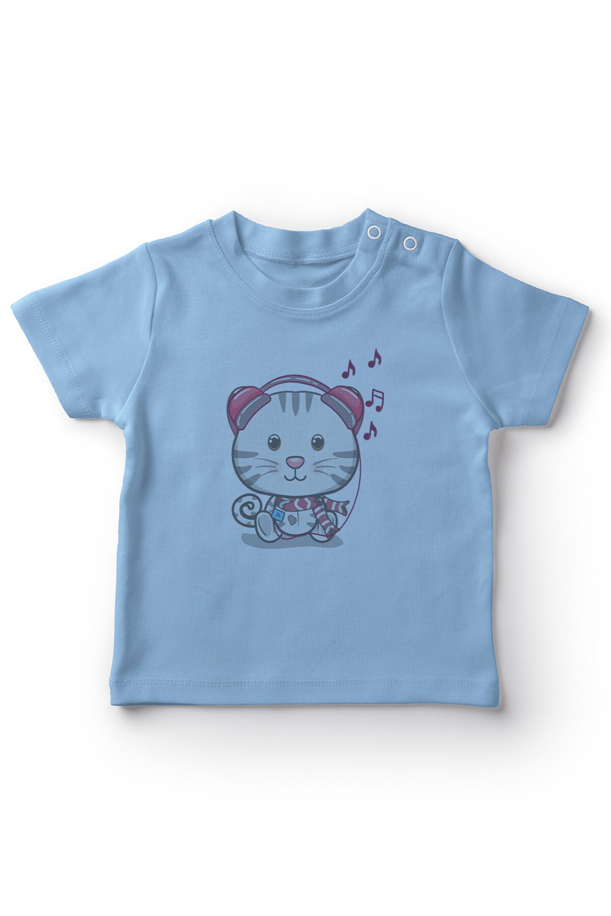Angemiel baby der lytter til musik kat baby dreng t-shirt blå