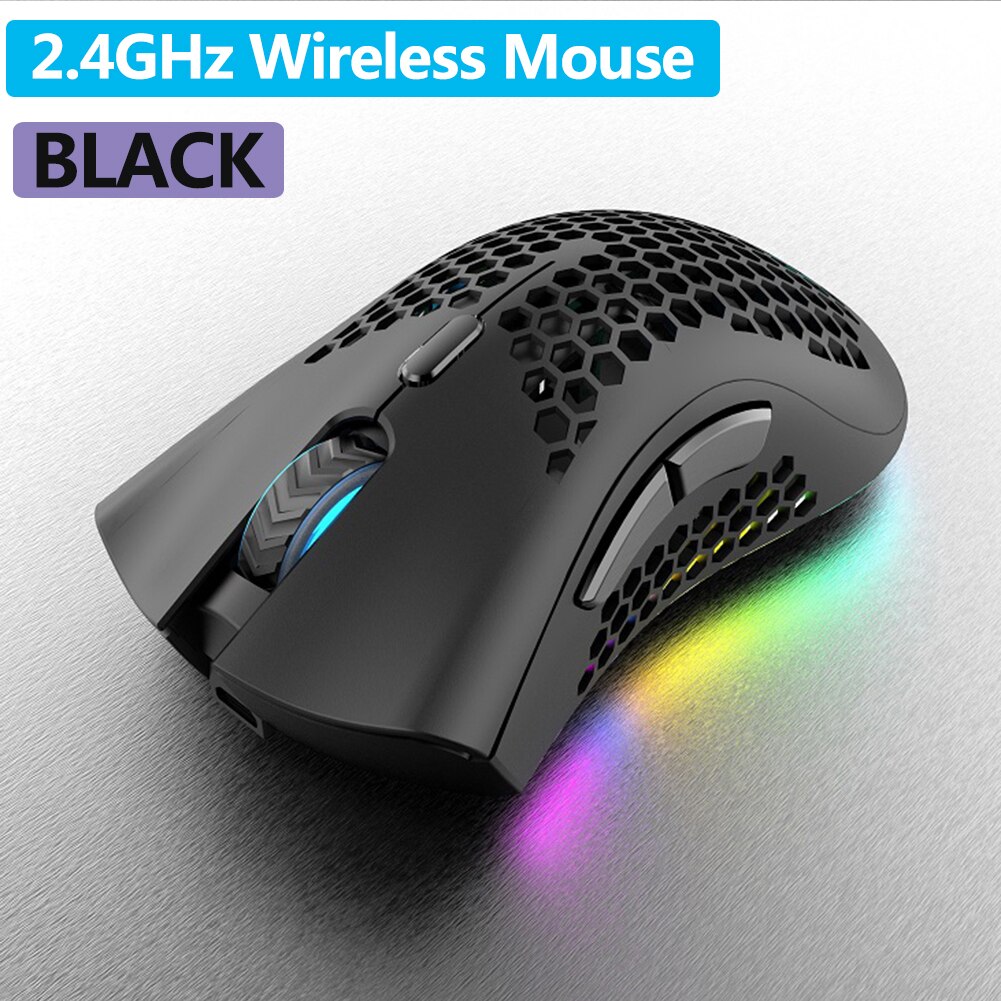 Fornite BM600 2.4GHz Wireless Mouse 2400DPI Adjustable RGB Backlit Honeycomb USB Optical Gaming Mouse Gamer Mice for Laptop PC: Black Wireless