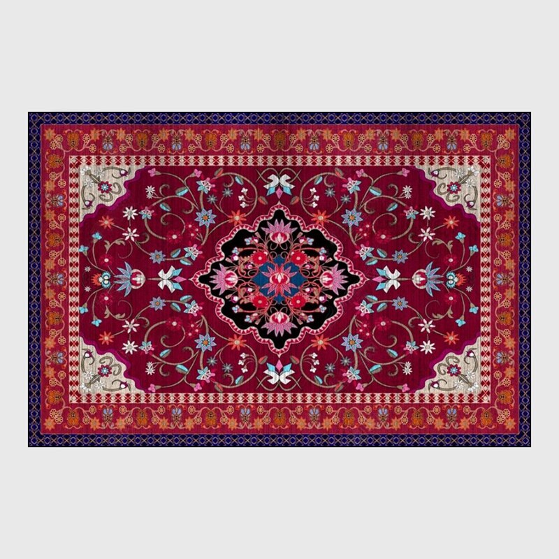 Persian Style Area Rugs Luxury Red Flower Printed Large Carpets for Living Room Bedroom Decor Tapete Kitchen Anti-Slip Floor Mat