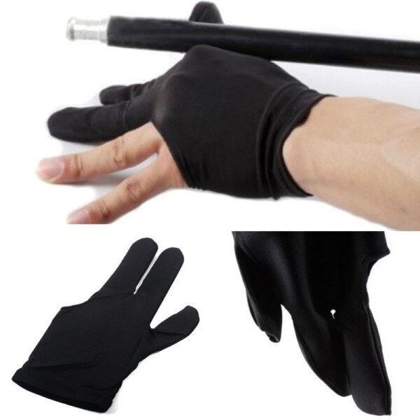 Noir élastique Nylon 3 doigt gants piscine billard jeu queue poignet gant 1 pièces