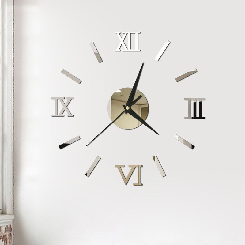 3d Diy Roman Numbers Acrylic Mirror Wall Sticker Clock Home Decor Mural Decals Clock Sticker For Home Kitchen Living Room Decor