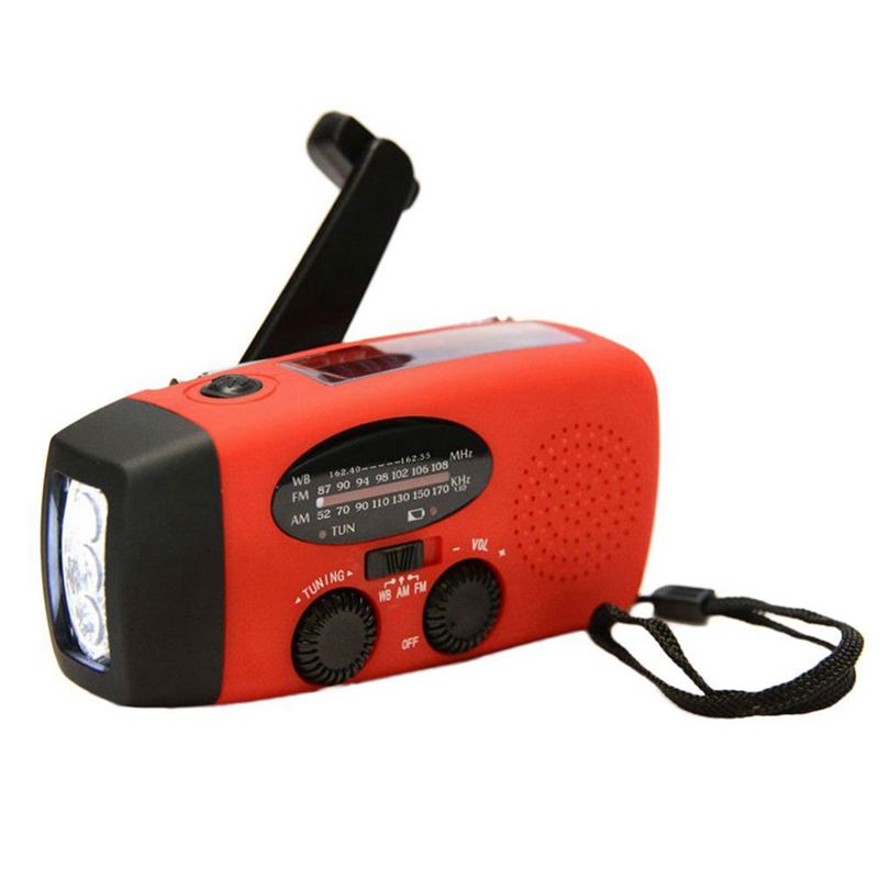 AABB-Multifunctional Solar Hand Crank Dynamo Self Powered AM/FM/NOAA Weather Radio Use As Emergency LED Flashlight and Power B: Default Title