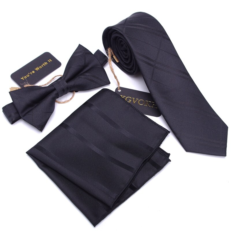 3 stk herre slips sett sløyfe slim slips slim mager smal menn slips kjole lommetørkle lomme firkantet dress sett: D19