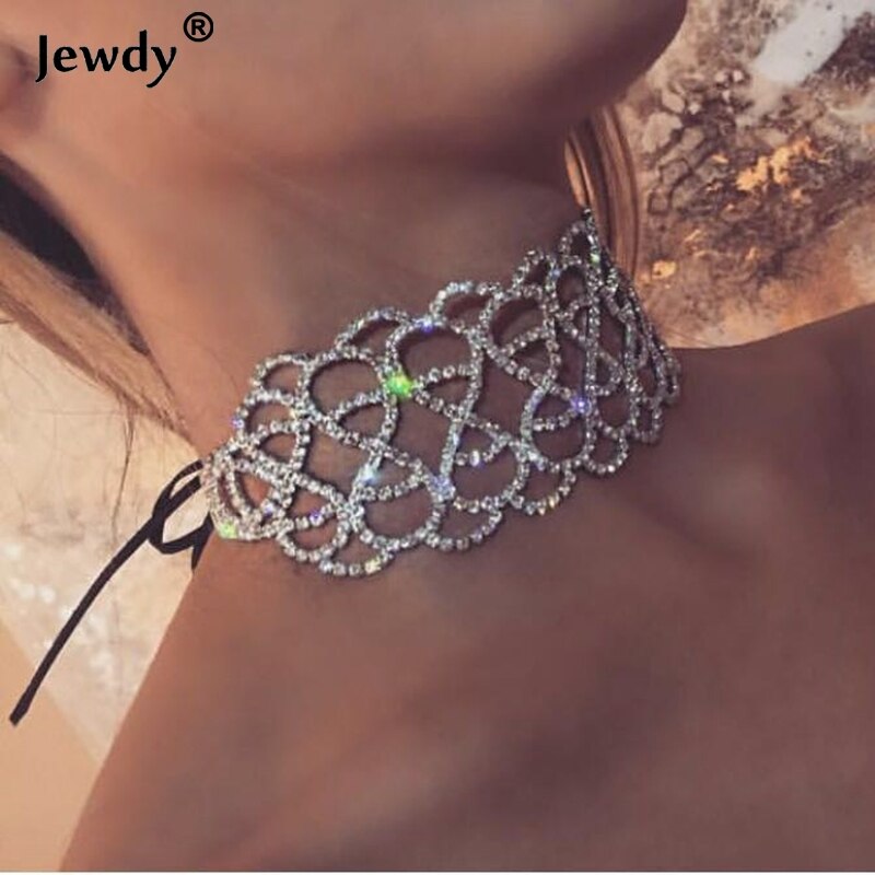 Shine 8 Crystal Chokers Necklace Women Luxury Lace up Statement Necklaces Adjustable Black Jewelry Ladies Party