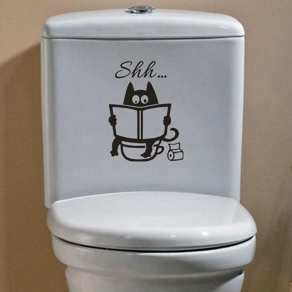 Cute Cat Toilet Stickers Art Mural Toilet Seat Removable Cartoon Cat Bathroom Door Sticker Funny Poster DIY Home Decor Supplies