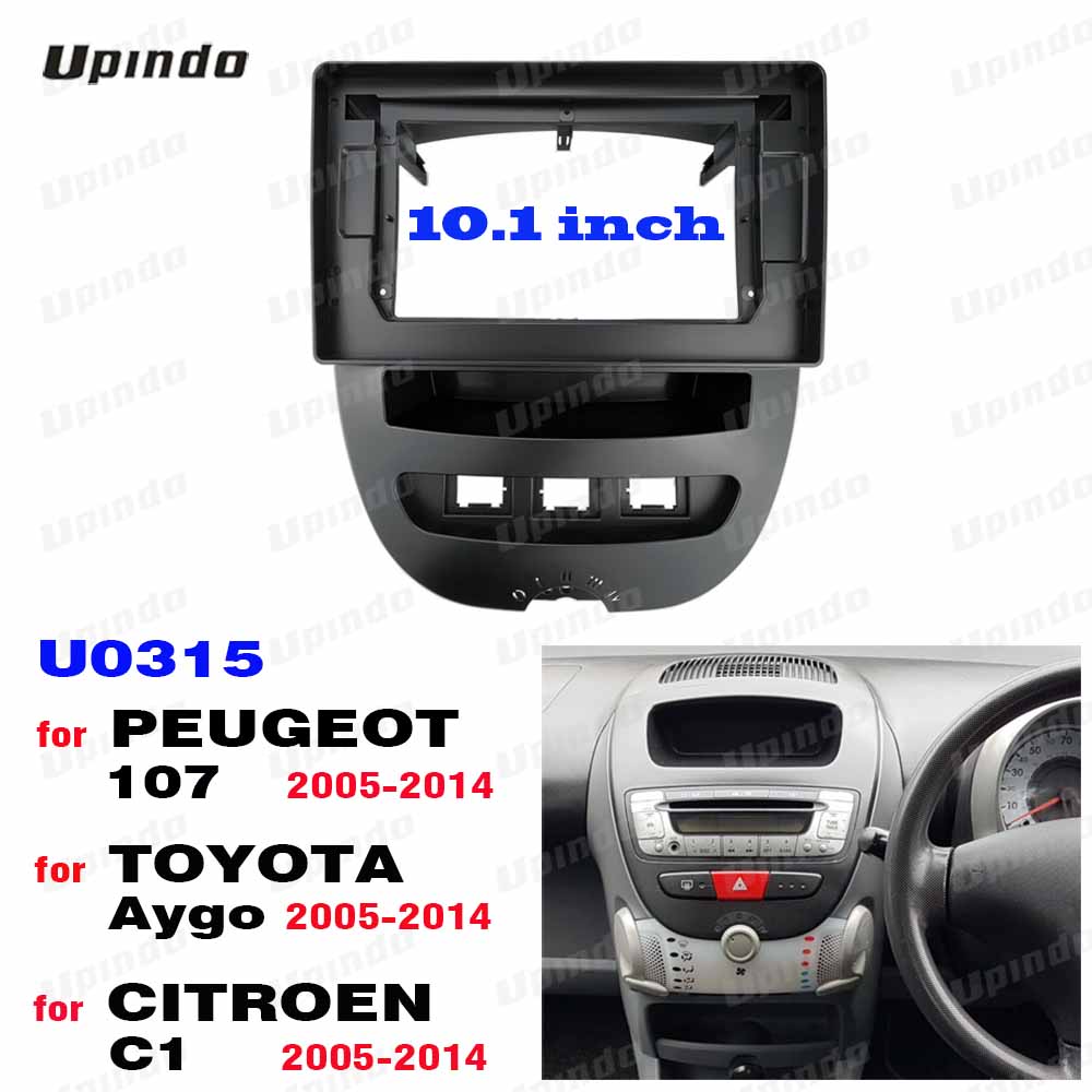2 Din 10.1 Inch Car Radio Plastic Fascia Frame for Peugeot 107;TOYOTA Aygo;CITROEN C1 2005 Dashboard Installation Trim Kit
