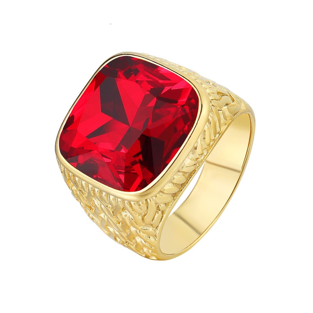 Anillo con piedra azul grande, amarilla y roja para hombre, anillo de acero inoxidable con tono dorado, joyería Tribal masculina