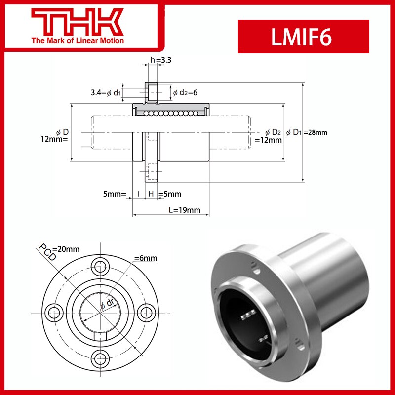 Original THK linear bushing with Circular Flange LMIF LMIF6 LMIF6UU linear bearing