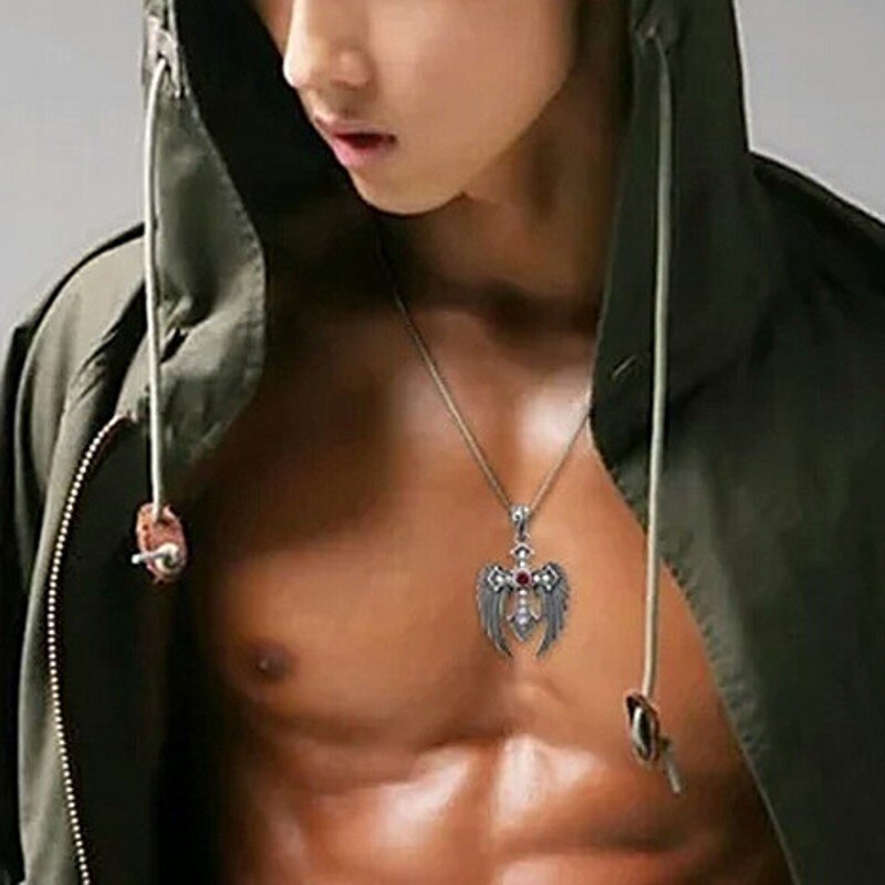 Bocai engelsflügel-anhänger für herren ,  s925 silberne paar-anhänger für mann und frau, stilvoller und großzügiger kreuz-zirkon-pullover-anhänger