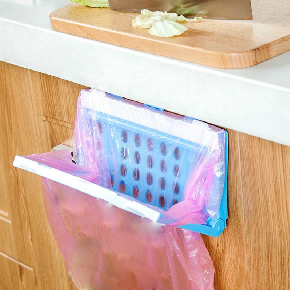 Kitchen Cupboard Back Trash Bag Rack Cabinet Door Garbage Bag Holder Hanging Kitchen Cabinet Hanging Trash Rack kitchen Tools