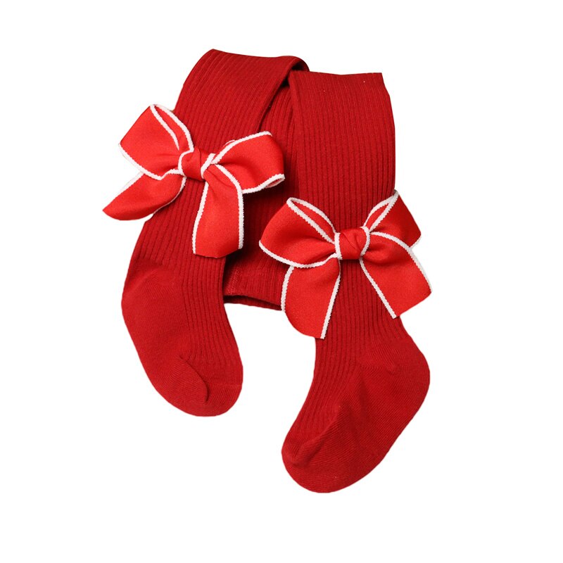 Infant Baby Christmas Ribbed Pantyhose, Girls Stretch Mid-Rise Tights with Bows Warm Stockings for Winter , 6Months-6Years: B / S