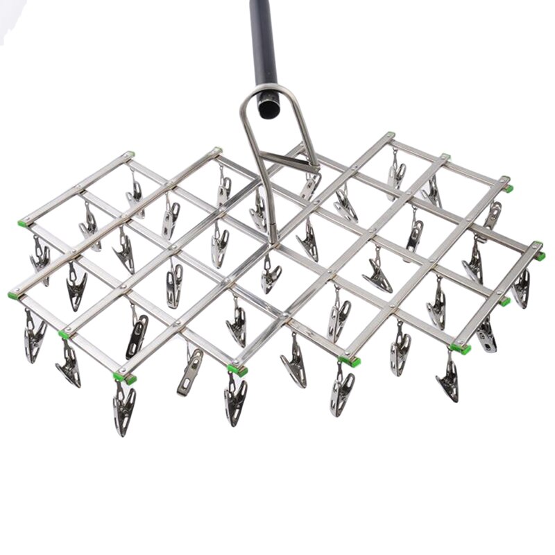 Opvouwbare Kleerhanger Airer Rvs Ondergoed Sok Droger Wasserij Rack Platte Kop Roestbestendig Sterke Grip Clip: 35 clip windproof