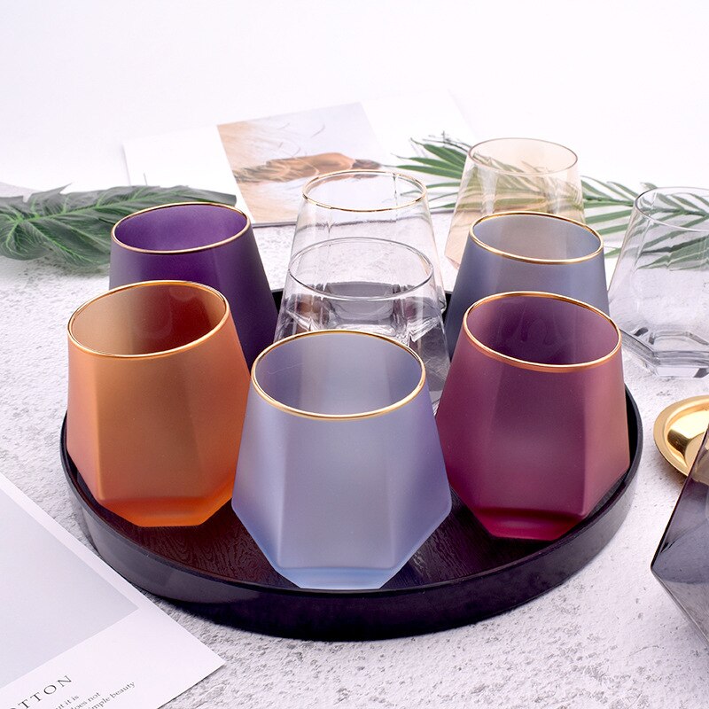 Farge frostet sekssidig whiskyglass brennevinsglass hjem phnom penh vannglass juicekopp diamantglass