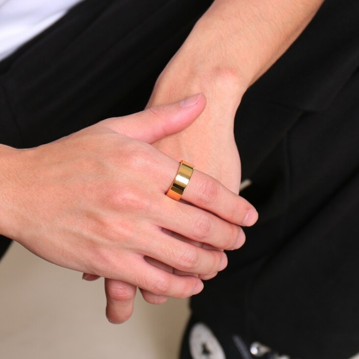 Anillo de oro Simple para hombre anillo con brillo anillo de boda compromiso cita