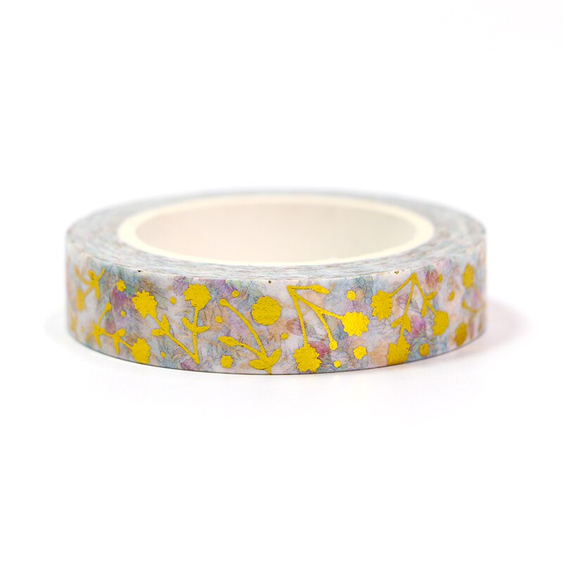 1Pc 10Mm * 10M Folie Lente Gouden Bloemen Bladeren Decoratieve Washi Tape Diy Scrapbooking Afplakband School office Supply