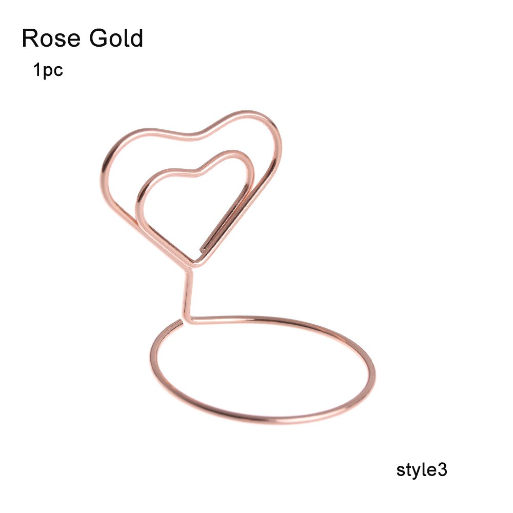 2 stuks metalen, coole plaatskaarthouder voor bruiloften, feest, bureaudecoratie, romantische hartvormige ring, fotoclip, tafelnummerstandaard: Stijl 3- roségoud